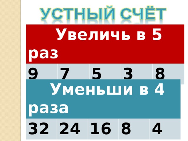 Увеличился в 3 4 раза. Увеличь в 5 раз уменьши в 4 раза. Увеличь 5 в 4 раза. Увеличь 5 в 5 раз. Увеличь 7 в 5 раз.