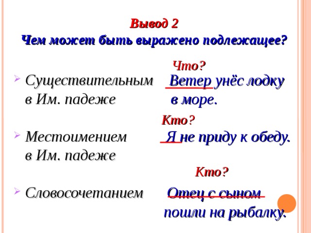 Чем может быть выражено подлежащее