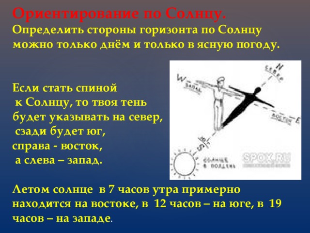 Презентация ориентирование по солнцу