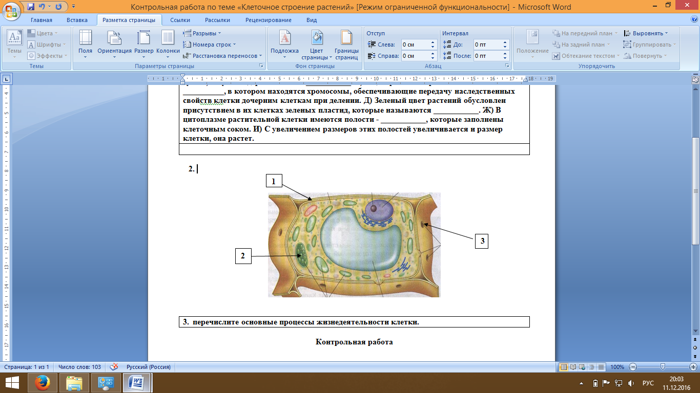 Тест по теме клетка