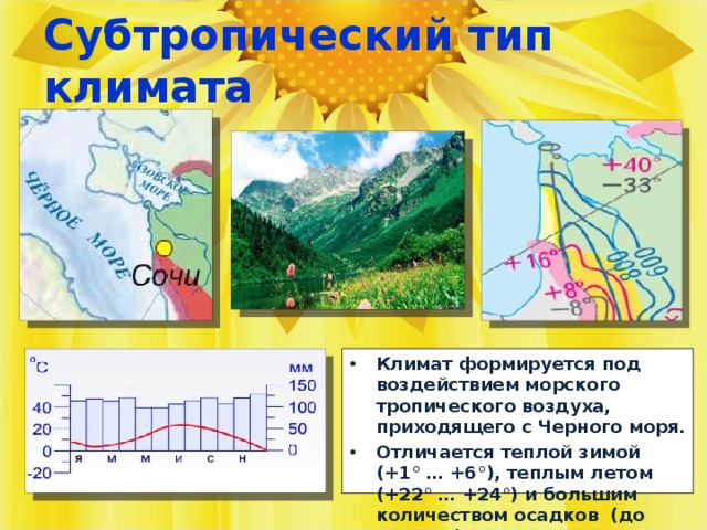 Климат формируется под влиянием. Субтропический Тип климата. Субтропический климат Тип климата. Тип климата субтропического пояса России. Тип климата субтропиков в России.