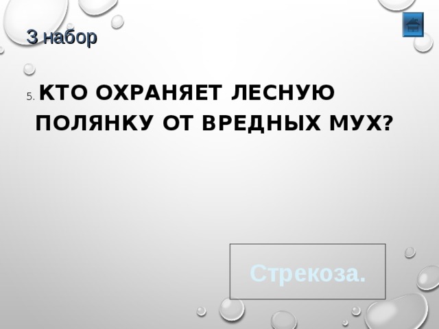 3 набор 5. КТО ОХРАНЯЕТ ЛЕСНУЮ ПОЛЯНКУ ОТ ВРЕДНЫХ МУХ? Стрекоза. 