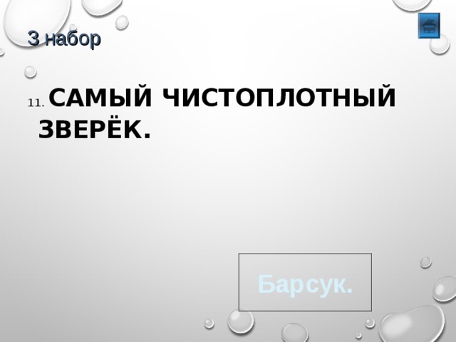 3 набор 11. САМЫЙ ЧИСТОПЛОТНЫЙ ЗВЕРЁК. Барсук. 