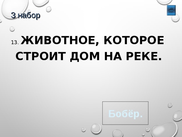 3 набор 13. ЖИВОТНОЕ, КОТОРОЕ СТРОИТ ДОМ НА РЕКЕ. Бобёр. 