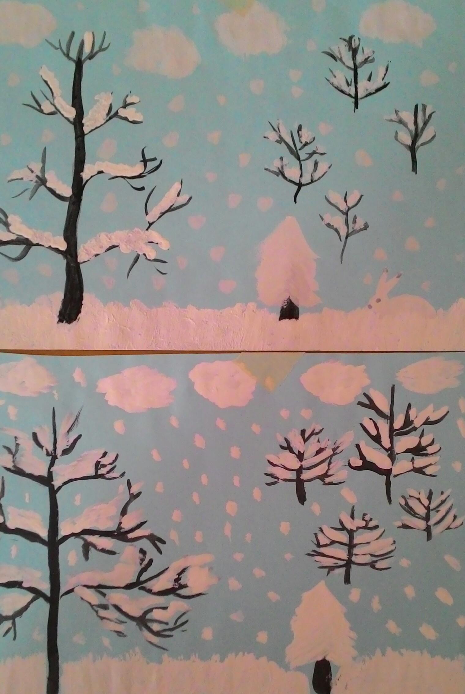 Рисование деревья зимой