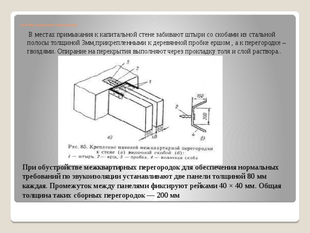 Крепление перегородки к стене