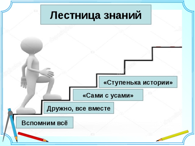 Нарисуй ступеньки к знаниям обозначив на них этапы получения образования