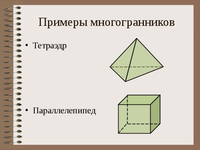 Примеры многогранников Тетраэдр Параллелепипед 