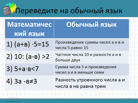 Перевести на математический язык. Сумма на математическом языке. Математический язык 6 класс. Перевод с математического языка на русский.