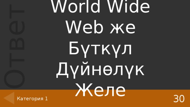 World Wide Web же Бүткүл Дүйнөлүк Желе 30 Категория 1 