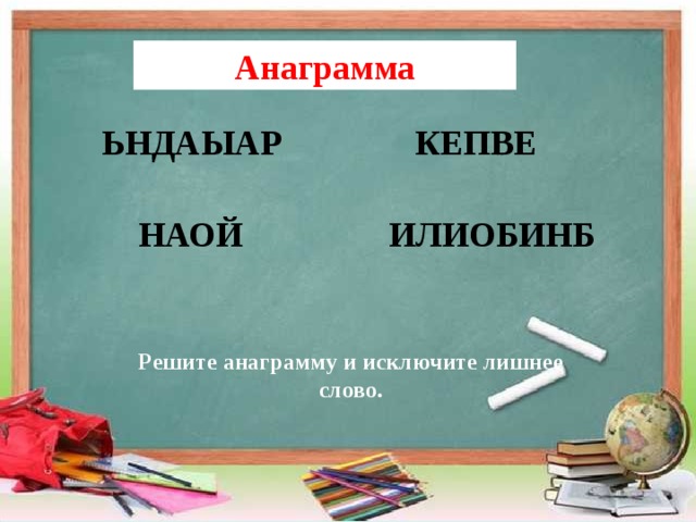 Решите анаграммы и исключите лишнее