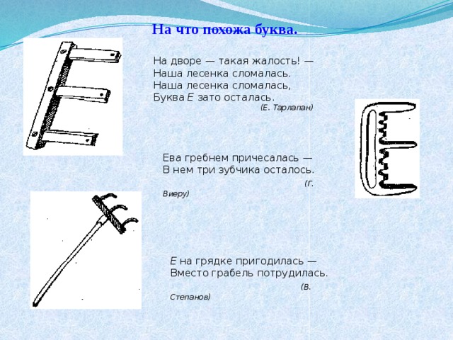 На что похожа буква е в картинках 1 класс