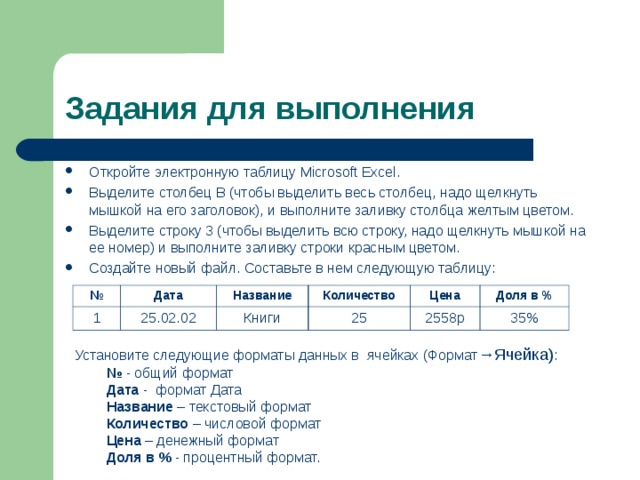 Представление числовых данных в таблицах