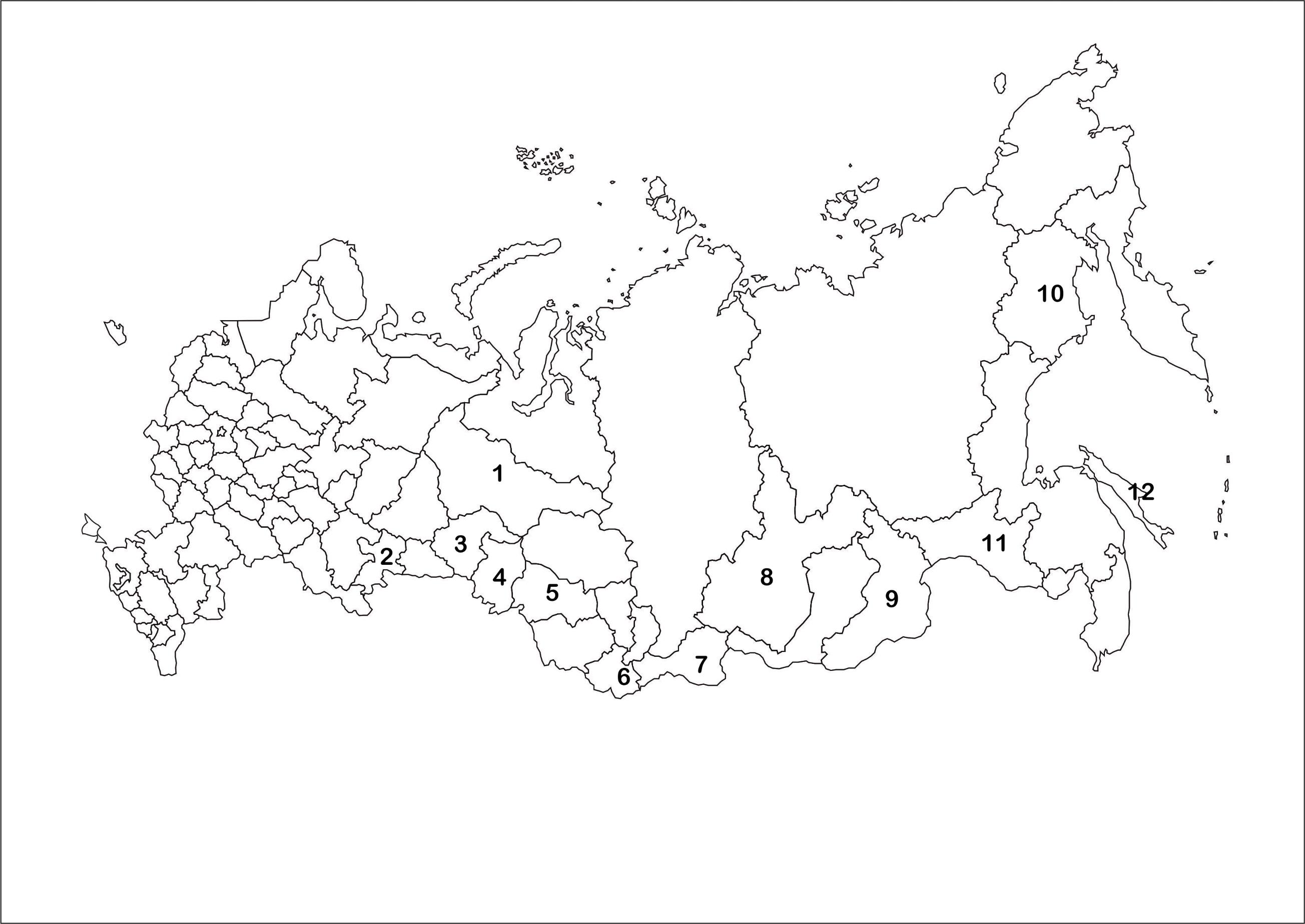 Субъекты Российской Федерации контурная карта