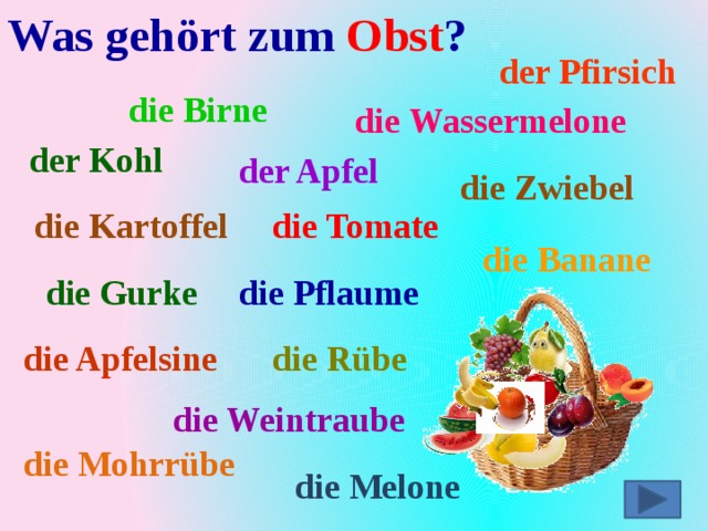 die Zwiebel-die Zwiebeln die Rübe-die Rüben  der Kohl-die Kohle die Mohrrübe-die Mohrrüben 