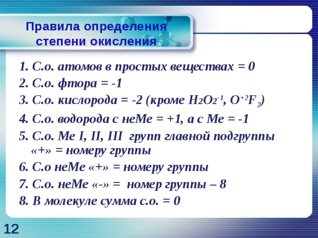 Степень окисления 8 класс