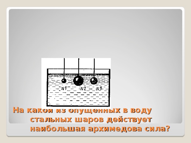 На стальной шарик действует сила. На какой шар действует большая Архимедова сила. На какой из шаров действует наибольшая Архимедова сила. На какой из опущенных в воду стальных шаров. Архимедова сила на какой из опущенных.