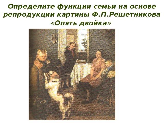 Определите функции семьи на основе репродукции картины Ф.П.Решетникова «Опять двойка»  