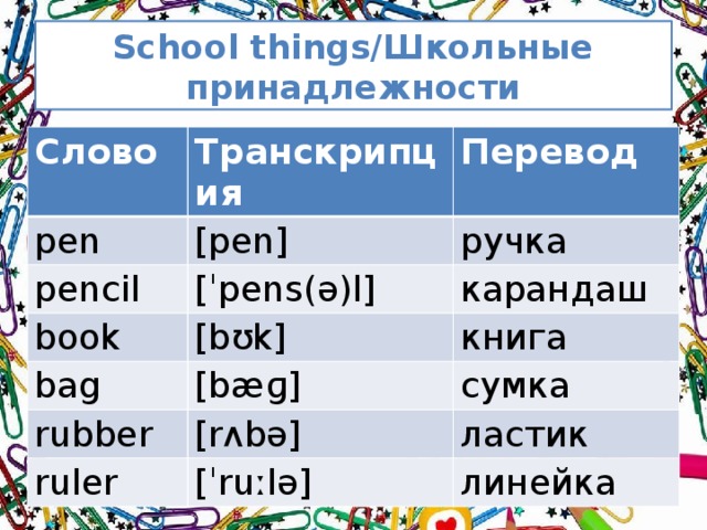 School транскрипция и перевод