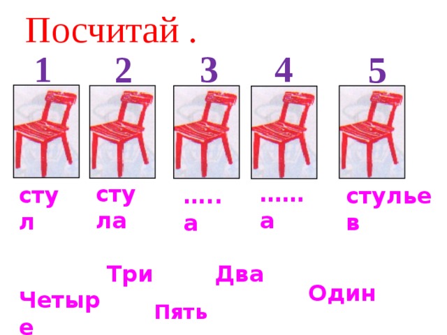 1 и 3 стула. Один стул, два стула, пять стульев. Один стул два стула три стула пять стульев. Посчитать стулья. 1 Стул, 2 стула.