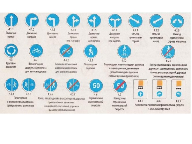 Предписывающие знаки дорожного движения с пояснениями и картинками