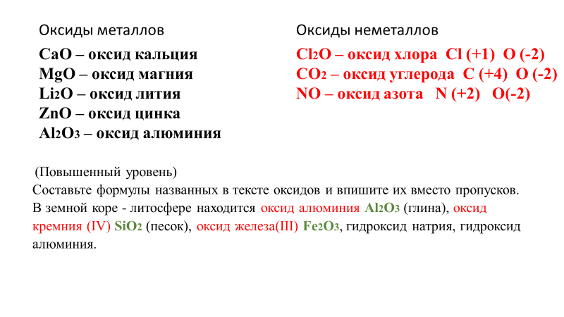 Водородные соединения высшего оксида