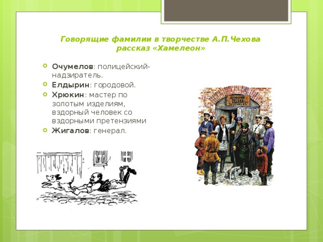 Значащие имена и фамилии литературных персонажей в ранних юмористических рассказах чехова проект