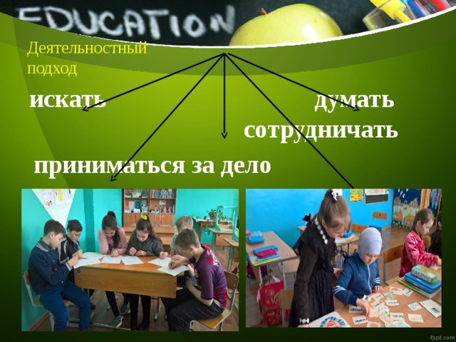 Деятельностный  подход искать думать сотрудничать  приниматься за дело  адаптироваться  