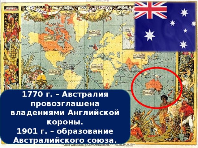 1770 г. – Австралия провозглашена владениями Английской короны. 1901 г. – образование Австралийского союза. 