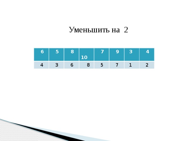 Уменьшить на 2  6  5  4  3  8  10  6  8  7  5  9  7  3  4  1  2 