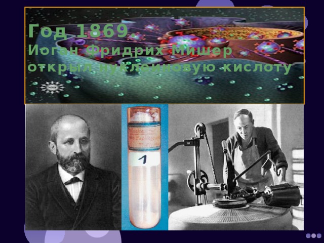 Год 1869.  Иоган Фридрих Мишер  открыл нуклеиновую кислоту 