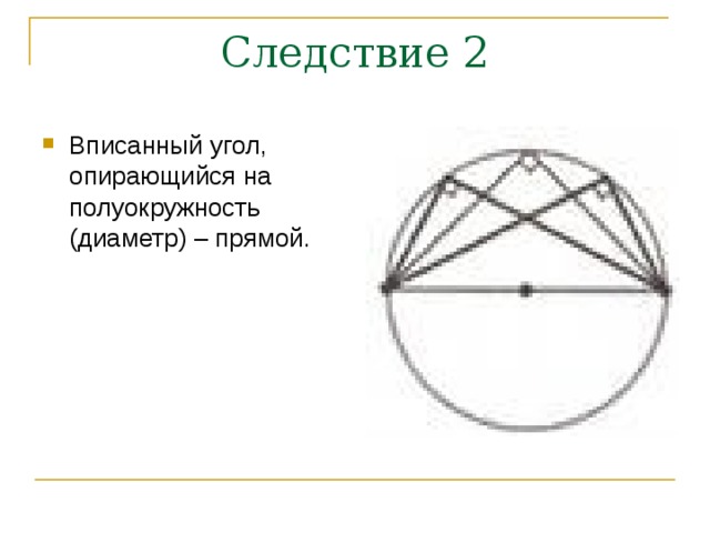Вписанный угол, опирающийся на полуокружность (диаметр) – прямой. 