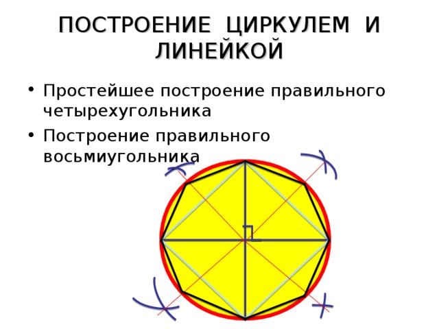 Как нарисовать правильный восьмиугольник с помощью циркуля