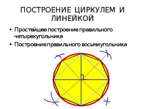 Правильный четырехугольник с помощью циркуля. Восьмиугольник циркулем. Правильный восьмиугольник построение с циркулем. Построение правильного восьмиугольника с помощью циркуля. Построение правильного описанного восьмиугольника.