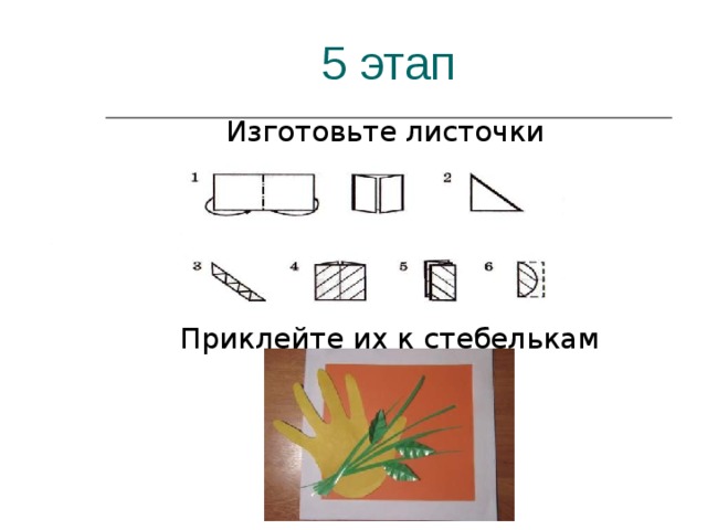 5 этап Изготовьте листочки Приклейте их к стебелькам 