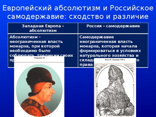 Сравните европейский абсолютизм и российское самодержавие. Европейский абсолютизм и российское самодержавие различия сходства.