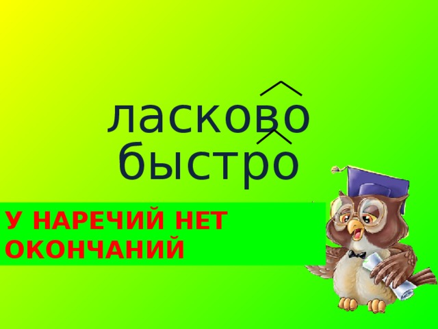 ласково быстро У НАРЕЧИЙ НЕТ ОКОНЧАНИЙ 