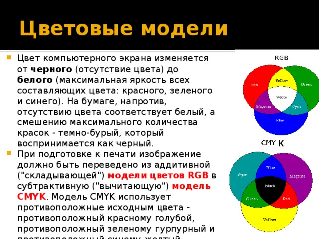 Для кодирования цветов графического изображения в компьютере используются цветовые модели