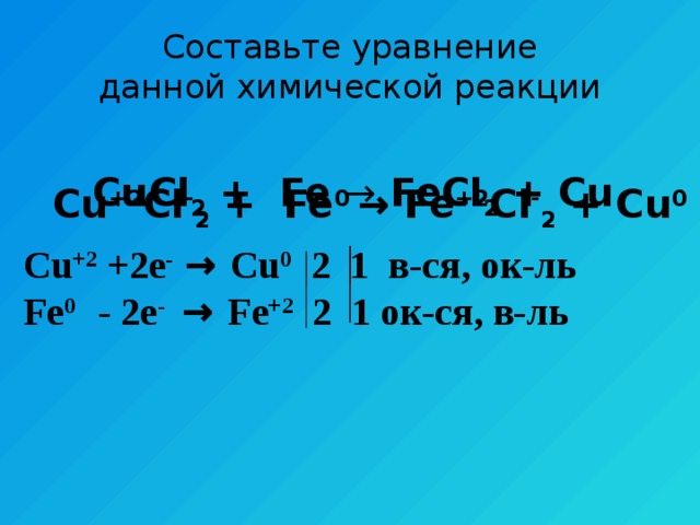 Закончить уравнение реакции fe cucl2