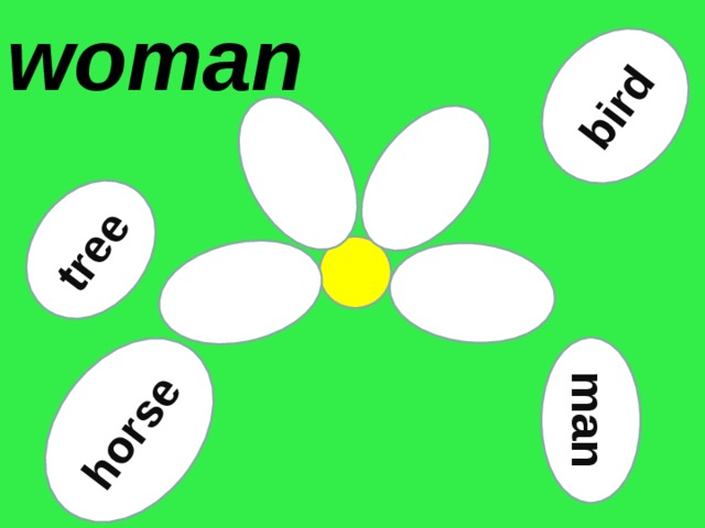 woman horse tree bird man 