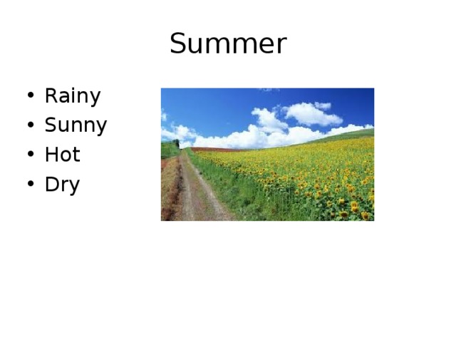 Summer Rainy Sunny Hot Dry 