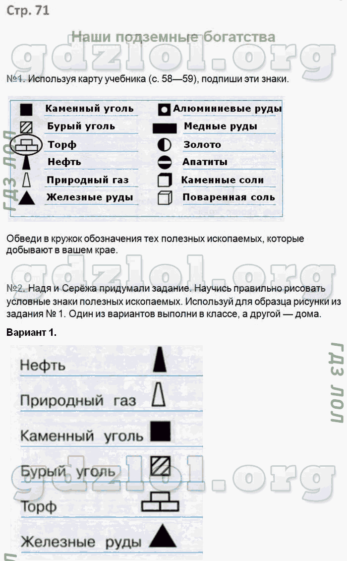 Надя и сережа придумали задание научись правильно рисовать условные знаки полезных ископаемых