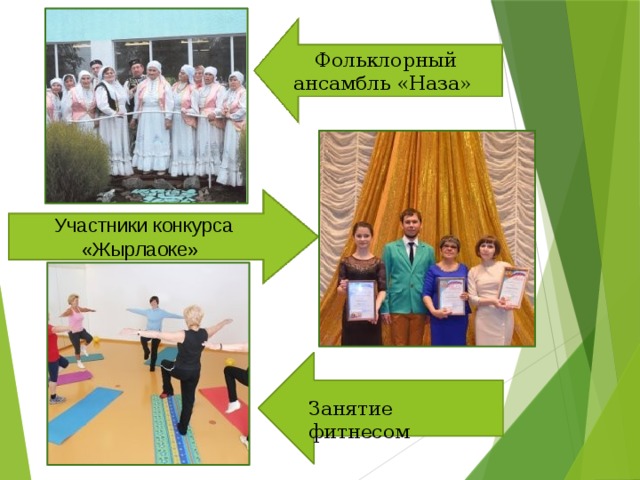 Фольклорный ансамбль «Наза» Участники конкурса  «Жырлаоке» Занятие фитнесом 