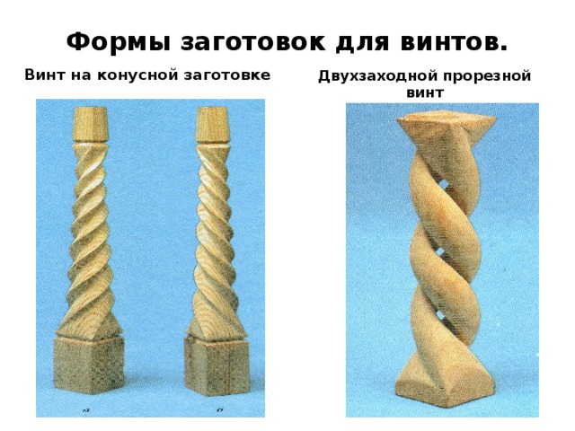 Формы заготовок для винтов. Винт на конусной заготовке Двухзаходной прорезной винт 