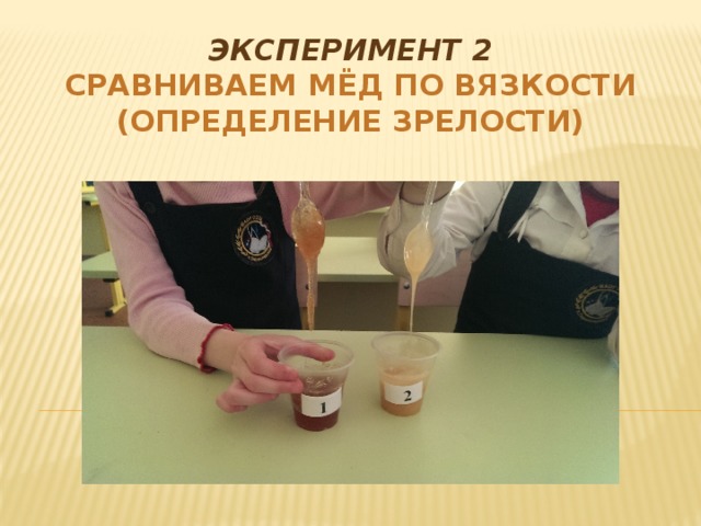 Эксперимент 2  Сравниваем мёд по вязкости  (определение зрелости)