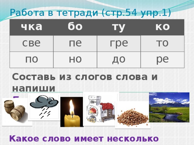 Слоги в слове облако