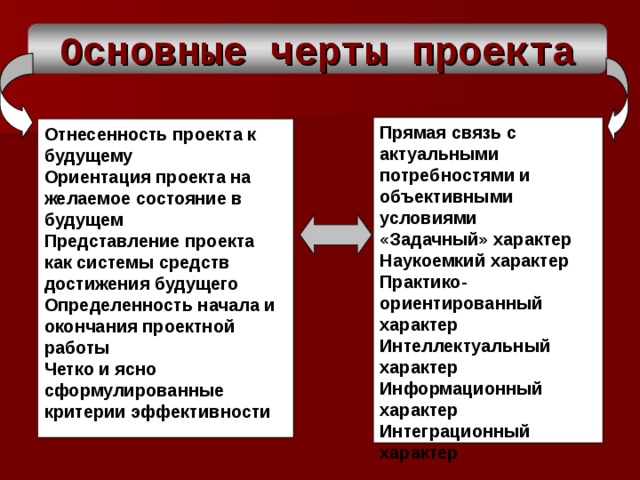 Характерными особенностями проектов являются