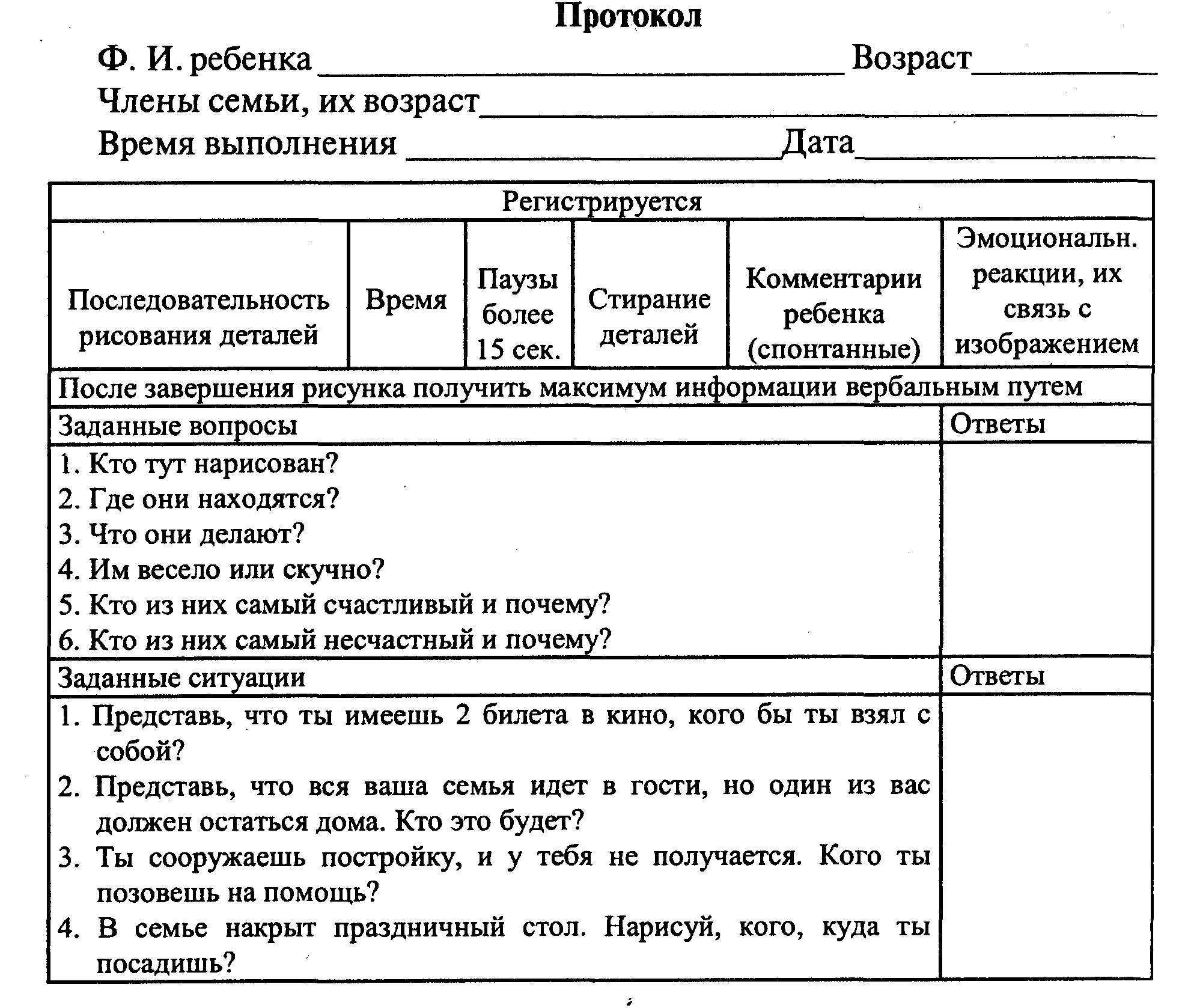 План социально-педагогической диагностики гиперактивных детей.