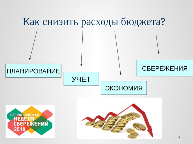 Как снизить расходы бюджета? СБЕРЕЖЕНИЯ ПЛАНИРОВАНИЕ УЧЁТ ЭКОНОМИЯ