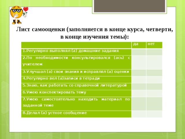 Самооценка в портфолио образец